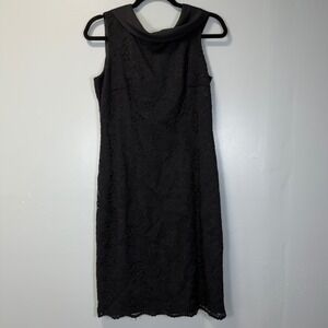 Kasper ASL Vintage Black Lace Sheath Dress Sleeveless Cowl Neck V-Back Size 6